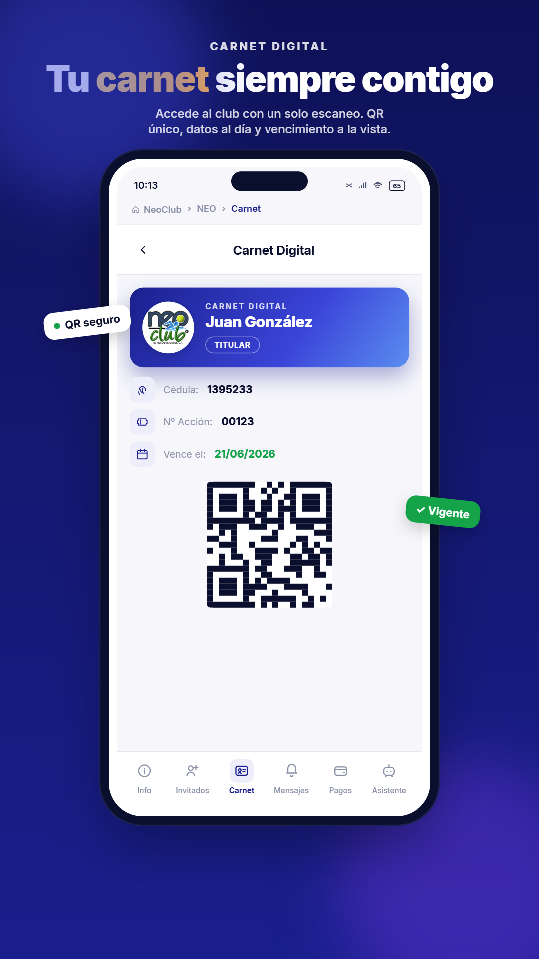 NeoCLUB App - Carnet digital con QR