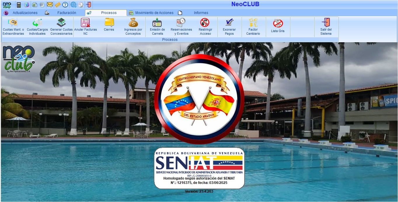 NeoCLUB - Pantalla principal del sistema de gestión para clubes